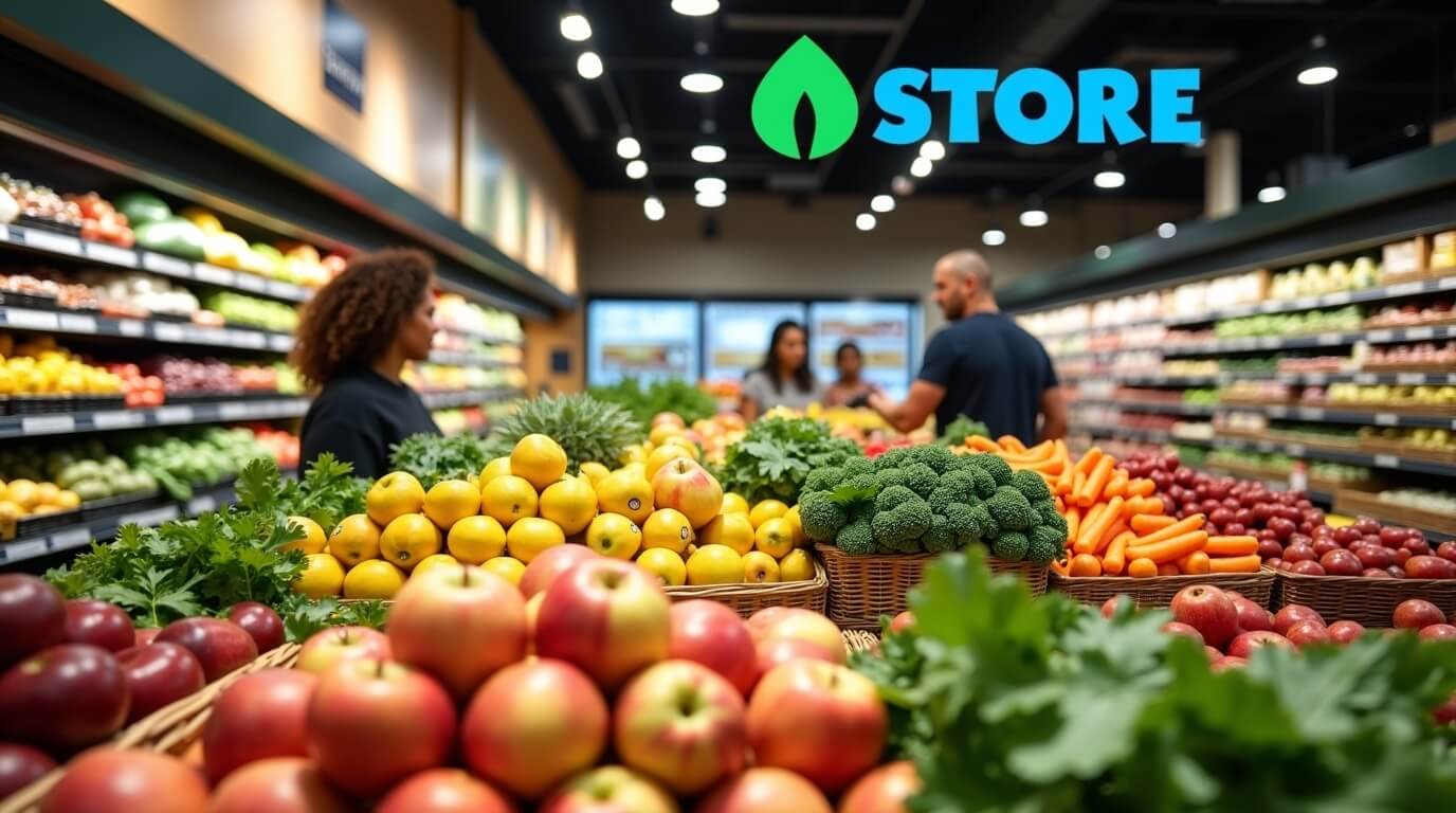 Organic vs Non-Organic Grocery Comparison Fresh organic fruits and vegetables next to conventional produce in a grocery store.